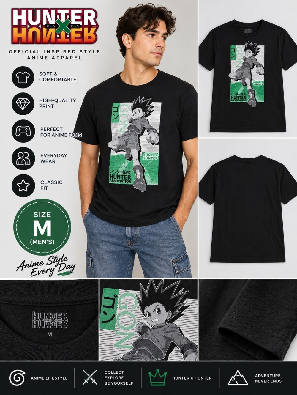 Hunter X Hunter mens medium black short sleeve anime shirt #22